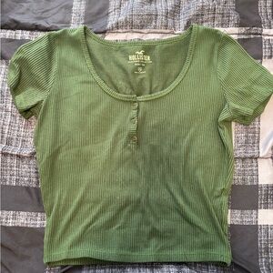 Hollister Women's Green Ribbed Top